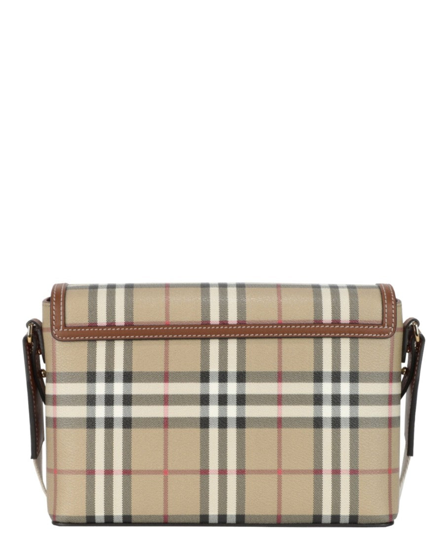 Burberry Plaid Medium Note Bag With Calfskin Leather Trim