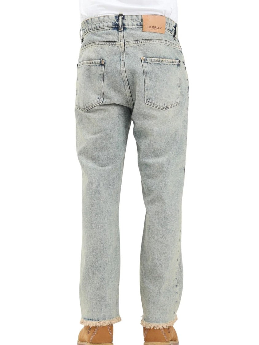I M Brian Light Blue Washed Frayed Hem Cotton Jeans
