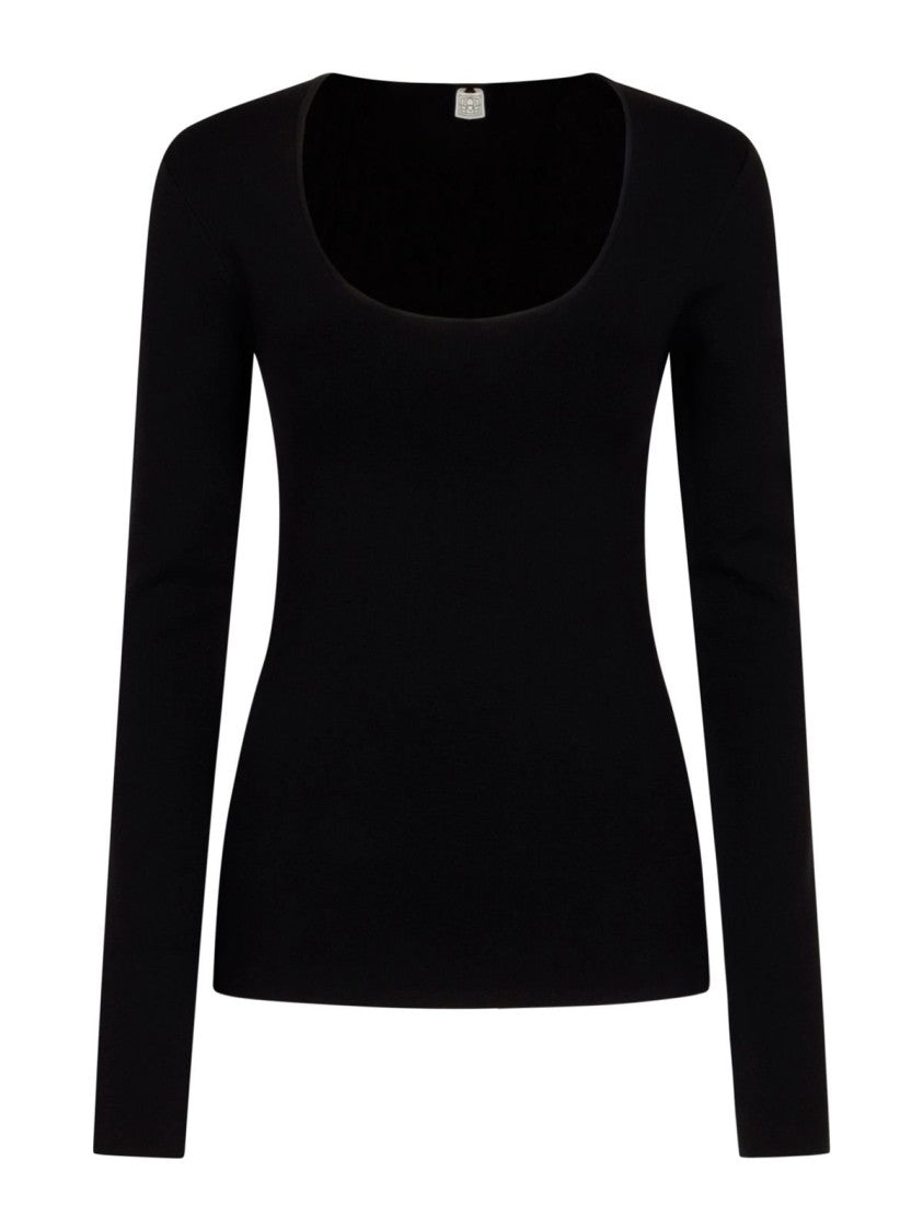 Totême Fitted Black Knit Top With Long Sleeves And Rounded Neckline