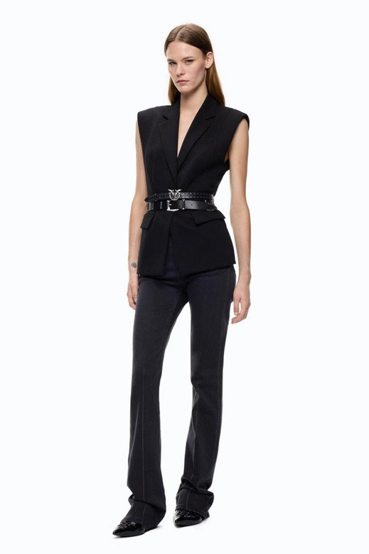 Pinko Black Viscose-Blend Sleeveless Blazer