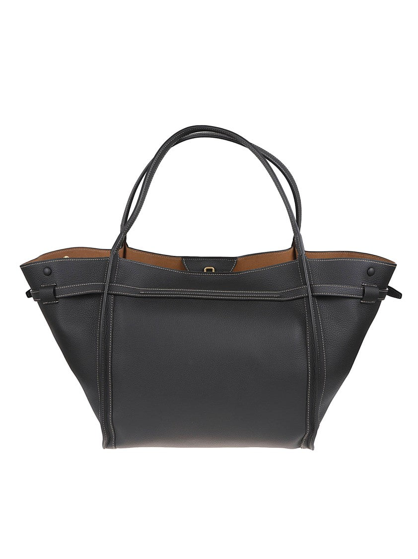 Tod's Structured Black Calfskin Shopping Bag With Iconic T Accessory