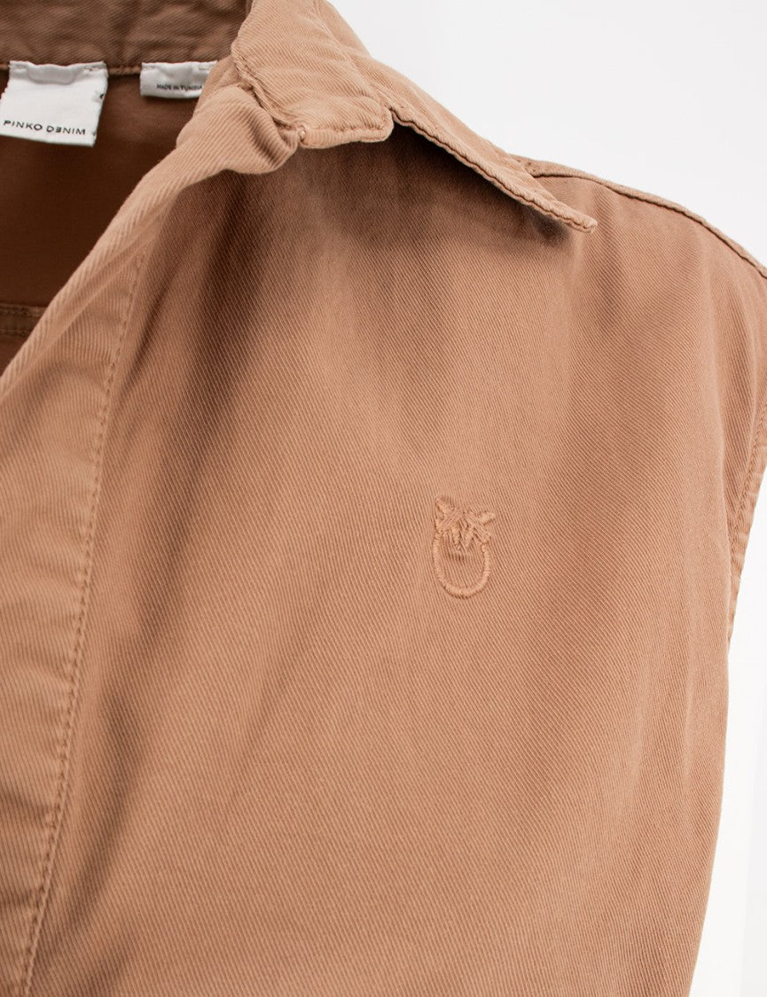 Pinko Beige Stretch Cotton Overall With Sash Waist Tie