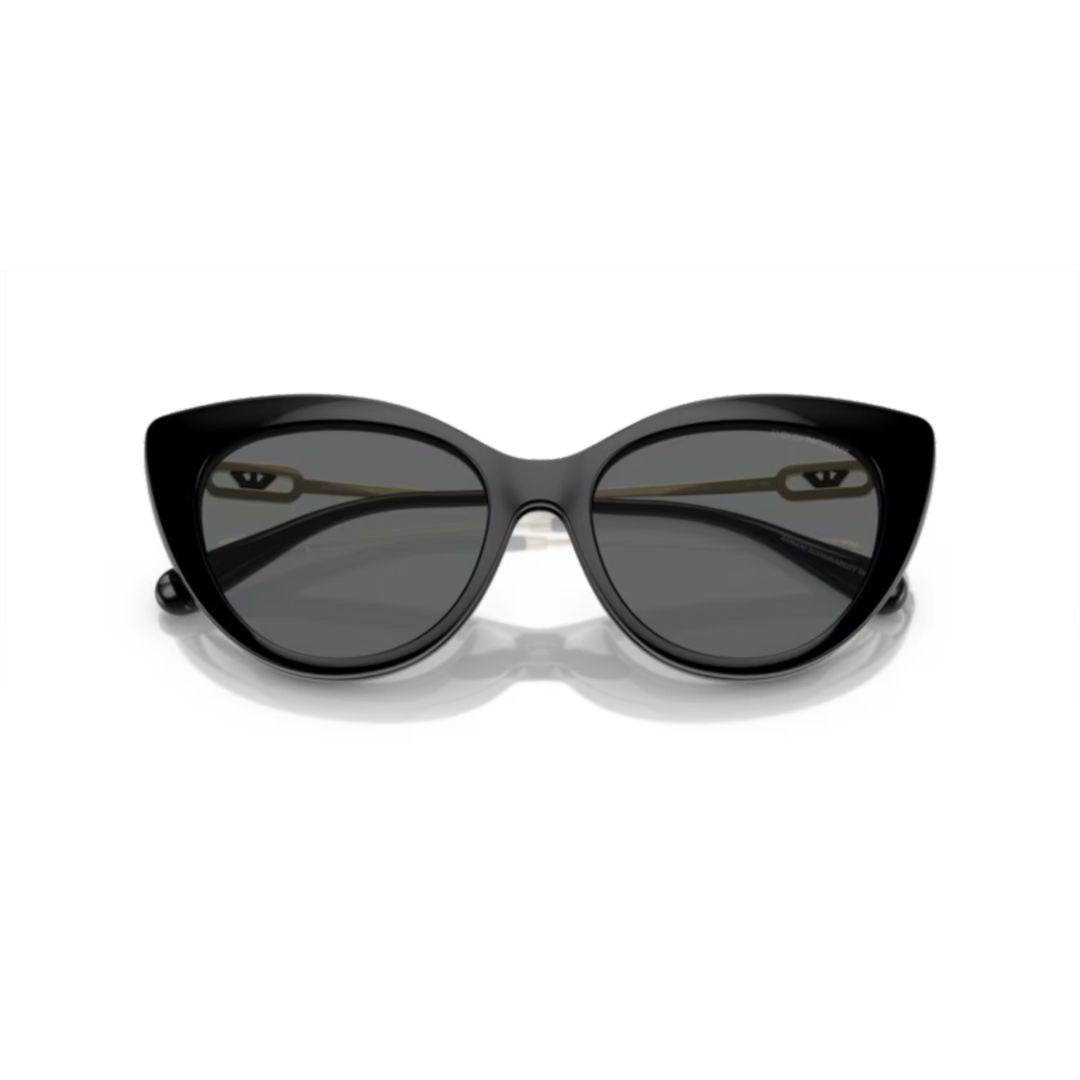 Emporio Armani 0Ea4213u Glossy Black Cat-Eye Sunglasses With Gold Metal Temples