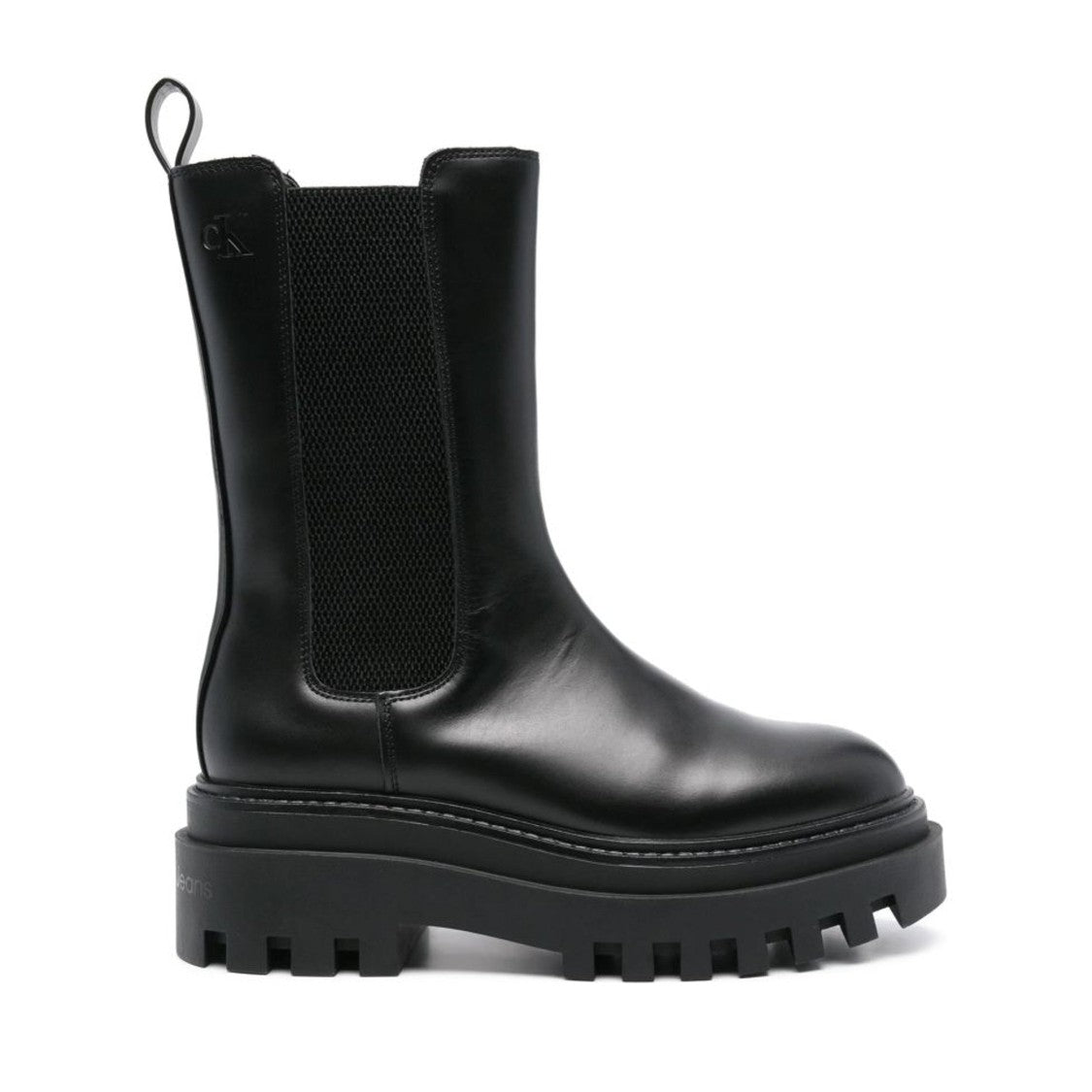 Calvin Klein Jeans Black Leather Chunky Rubber Sole Chelsea Ankle Boots