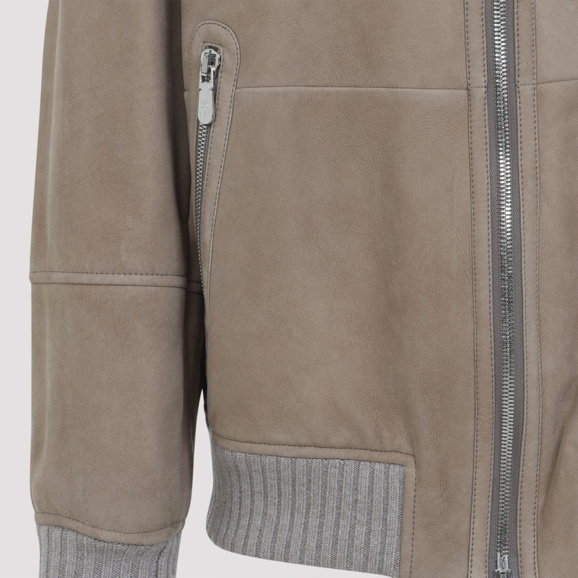 Brunello Cucinelli Shearling-Collared Taupe Jacket