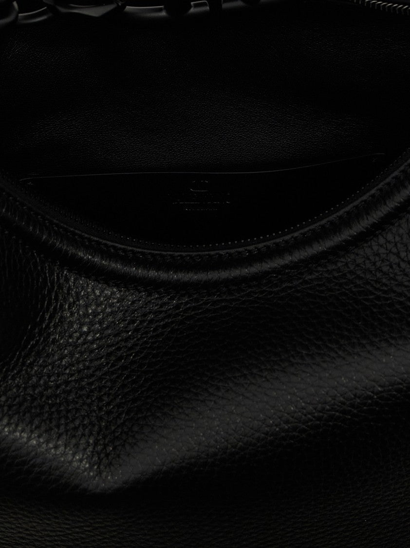 Valentino Garavani Curved Black Calfskin Hobo Shoulder Bag