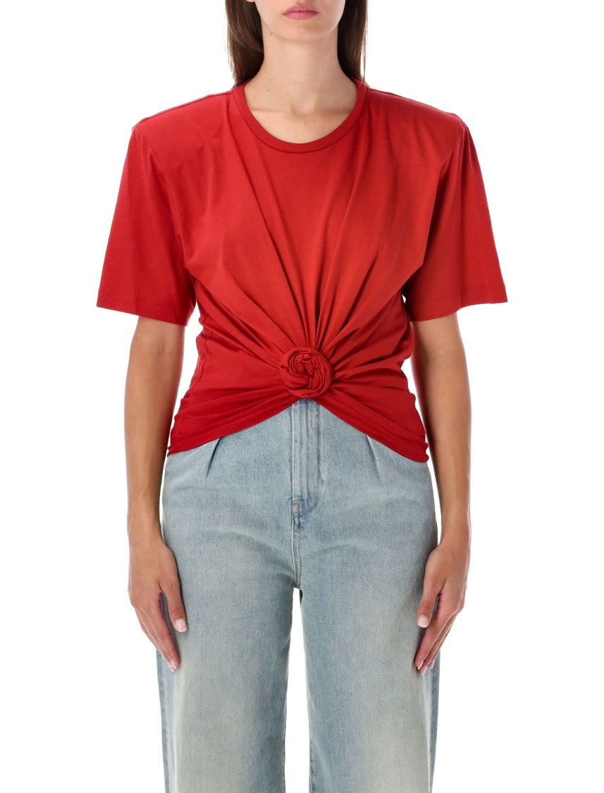 Magda Butrym Distinctive Knot-Front Short-Sleeved Top With Floral Emblem