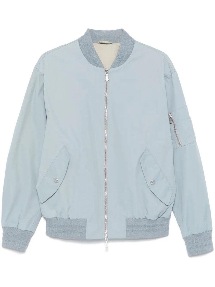 Eleventy Sky Blue Twill Bomber Jacket