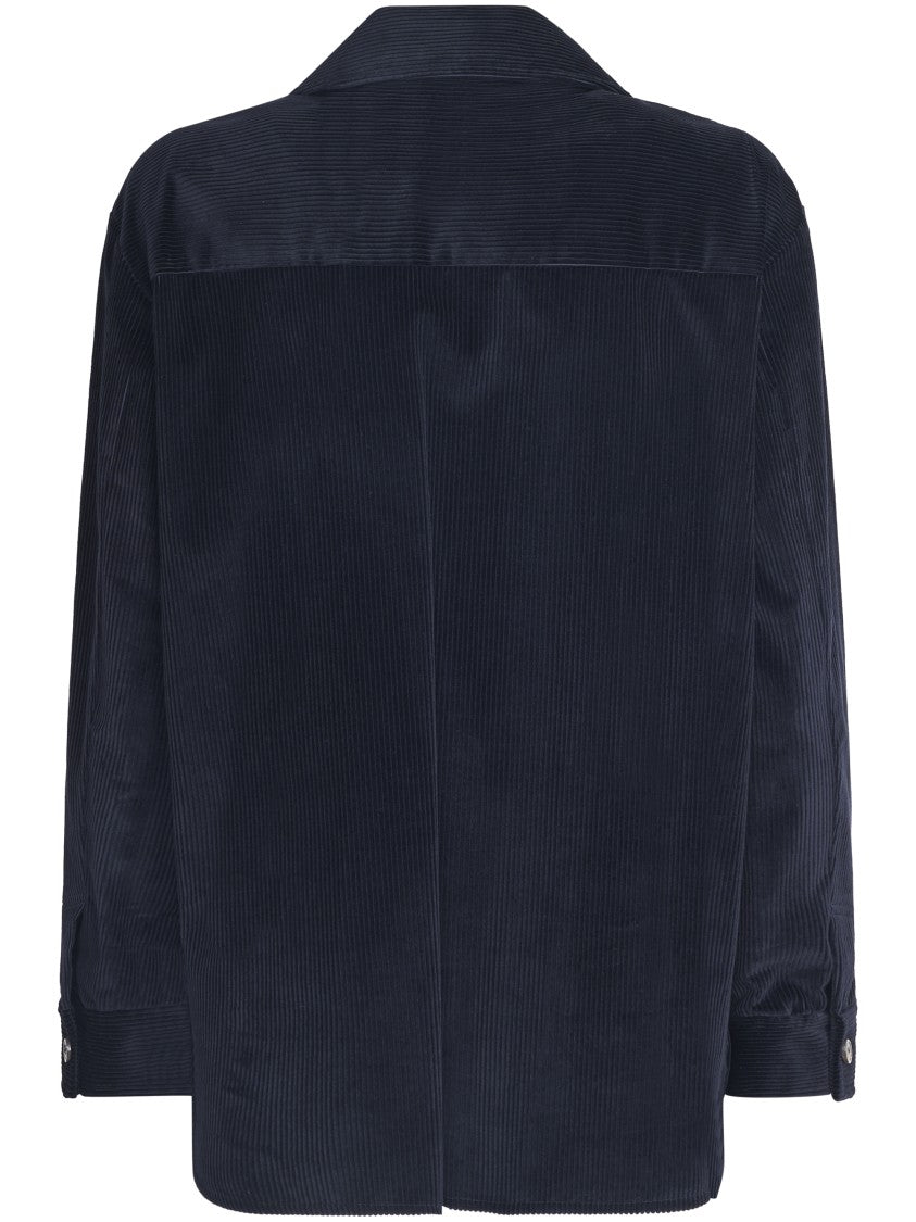 Max Mara Velvet Texture Button-Down Shirt With Structured Collar