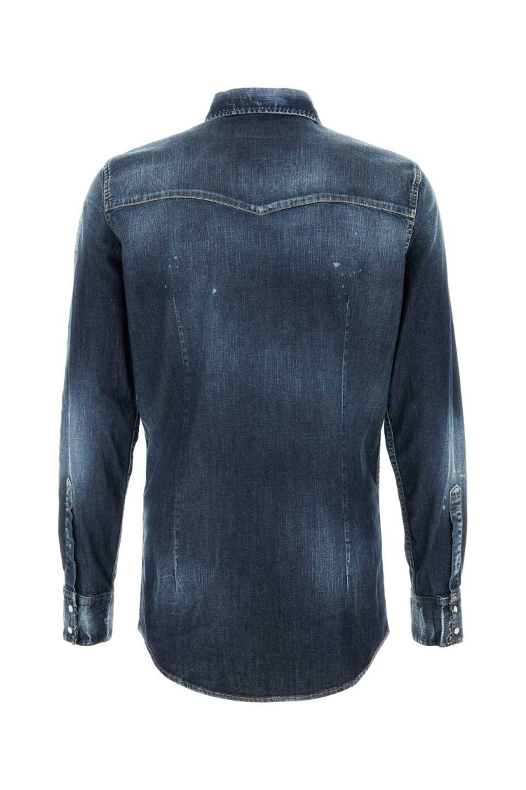 Dsquared2 Stretch Denim Fashion Western Shirt
