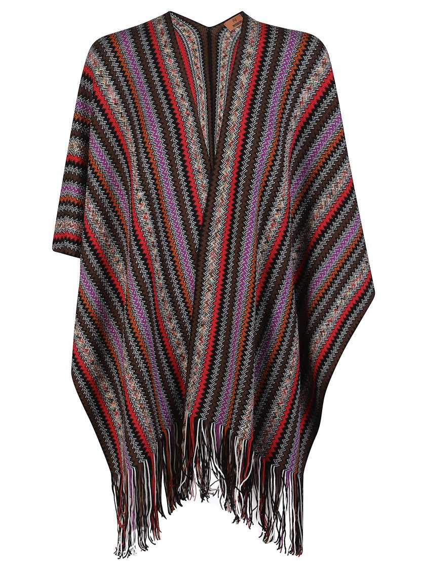Missoni Vibrant Zigzag Pattern Poncho With Fringed Edges