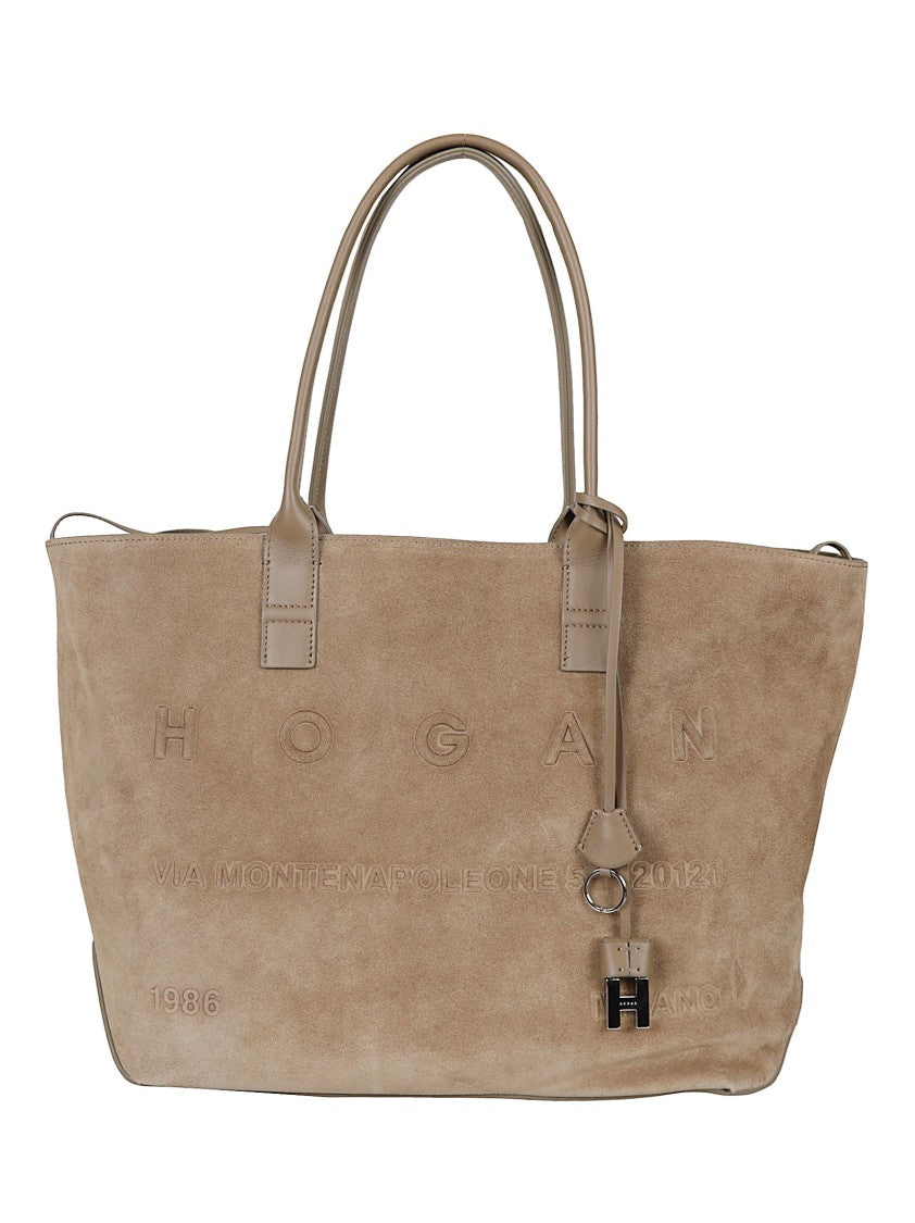 Hogan Mud-Colored Suede Tote With Leather Details