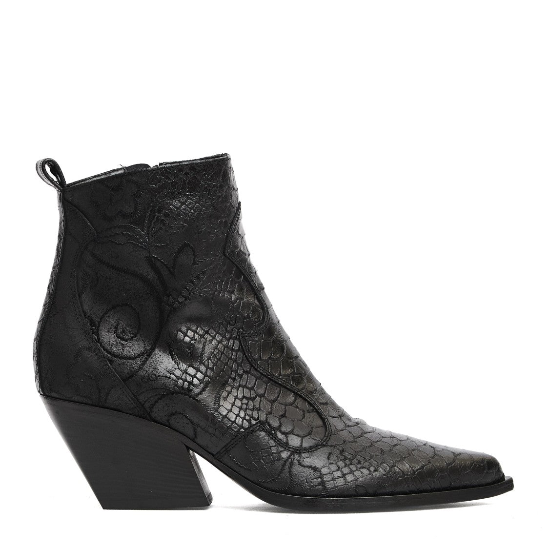 Elena Iachi Ankle Boots With Black Python Print And Intricate Embroidery