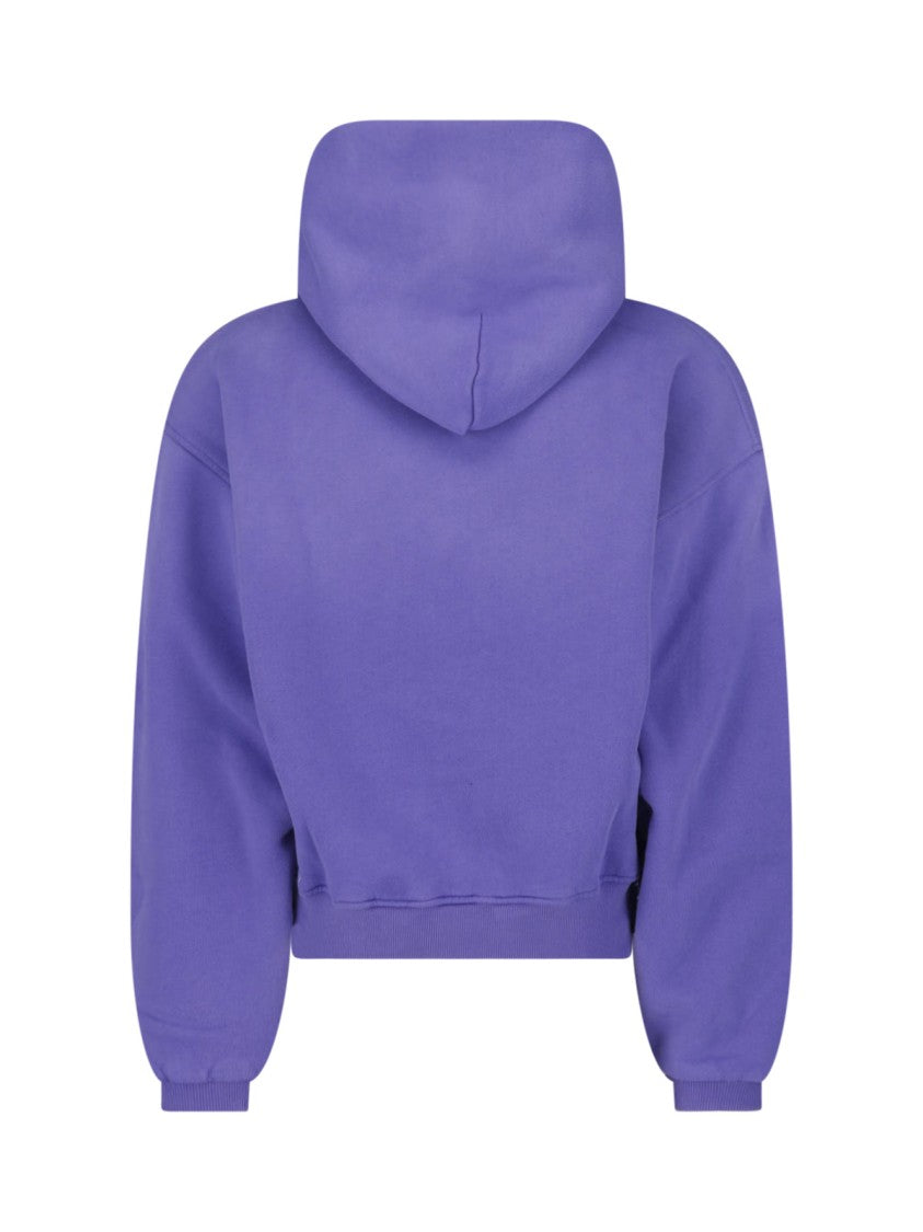 Erl Embroidered Logo Hoodie In Purple Cotton With Kangaroo Pocket