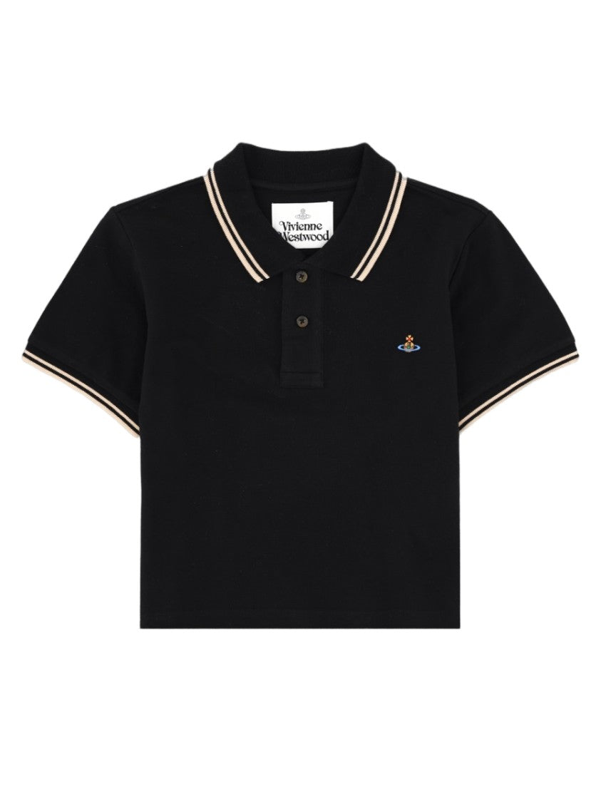 Vivienne Westwood Cropped Black Striped Cotton Polo Shirt