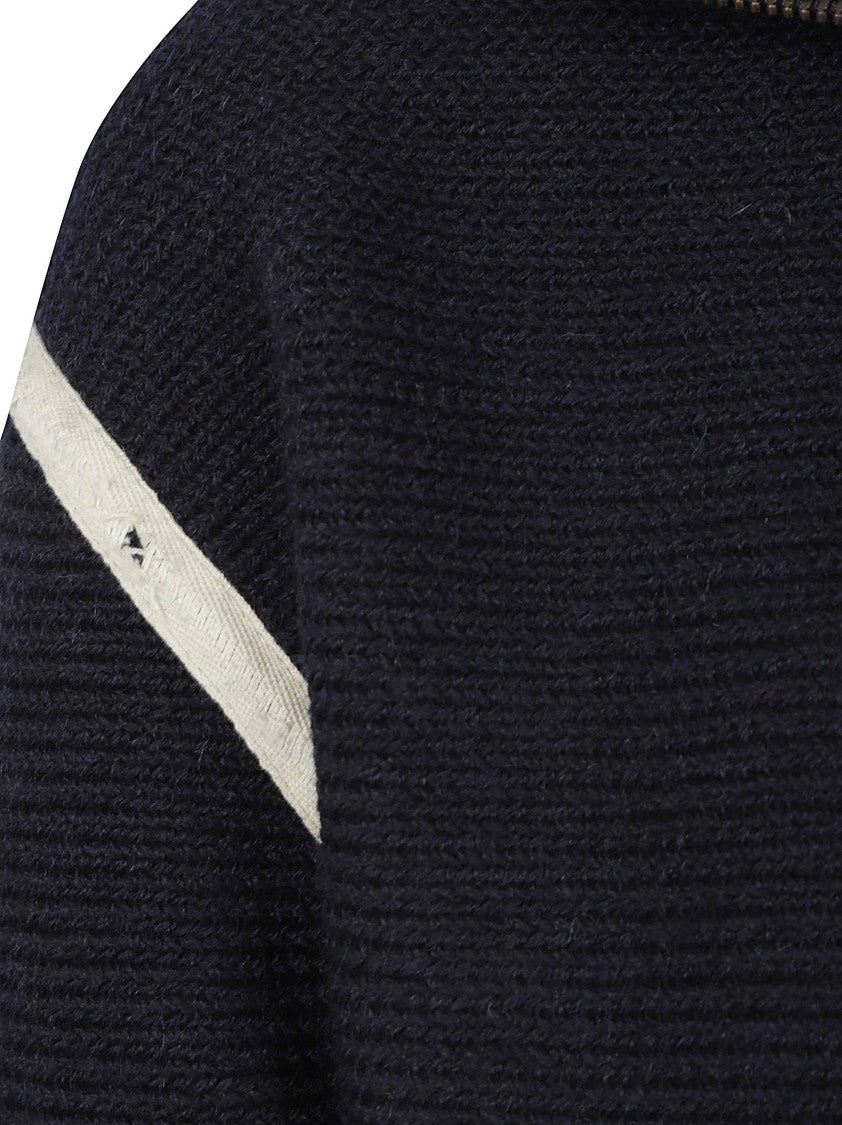 Maison Margiela Textured Knit Sweater With Half-Zip Collar And Denim Accents