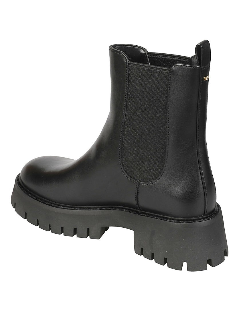 Michael Kors Asher Flat Black Leather Lug Sole Ankle Boots