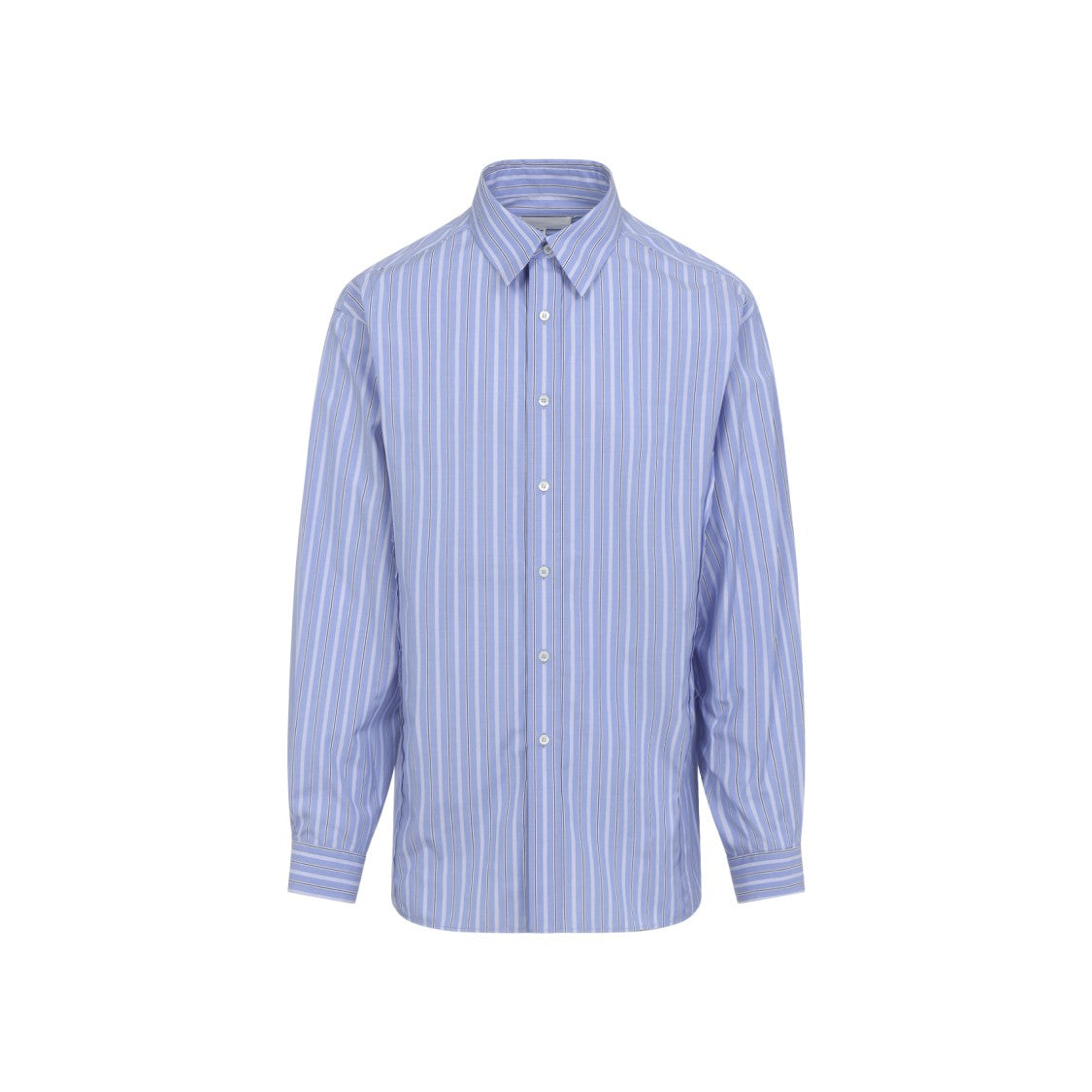Maison Margiela Vertical Striped Long-Sleeve Button-Down Shirt In Light Blue And White