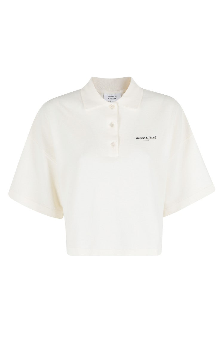 Maison Kitsuné Cream Oversize Front-Embroidered Cotton Polo Shirt
