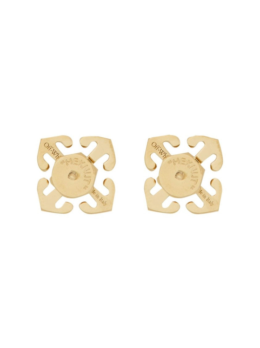 Off-White Mini Arrow Earrings In Polished Brass