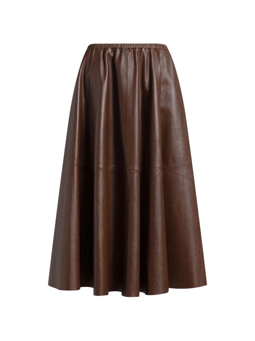 Alberta Ferretti Brown Flared Sheepskin Midi Skirt