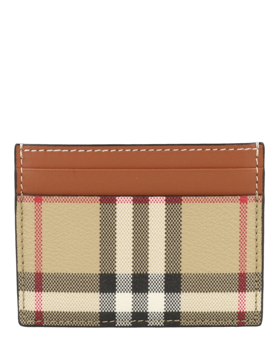 Burberry Sandon Check Card Holder With Calfskin Leather Trim