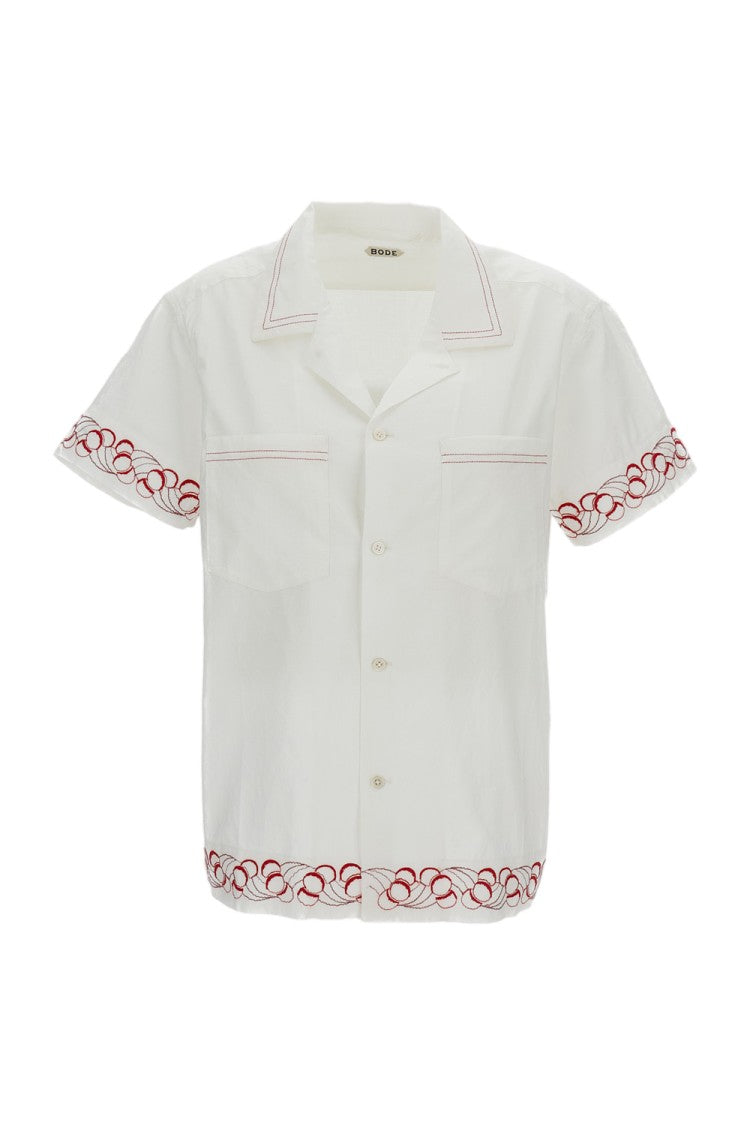 Bode New York White Cherry Lane Embroidered Shirt