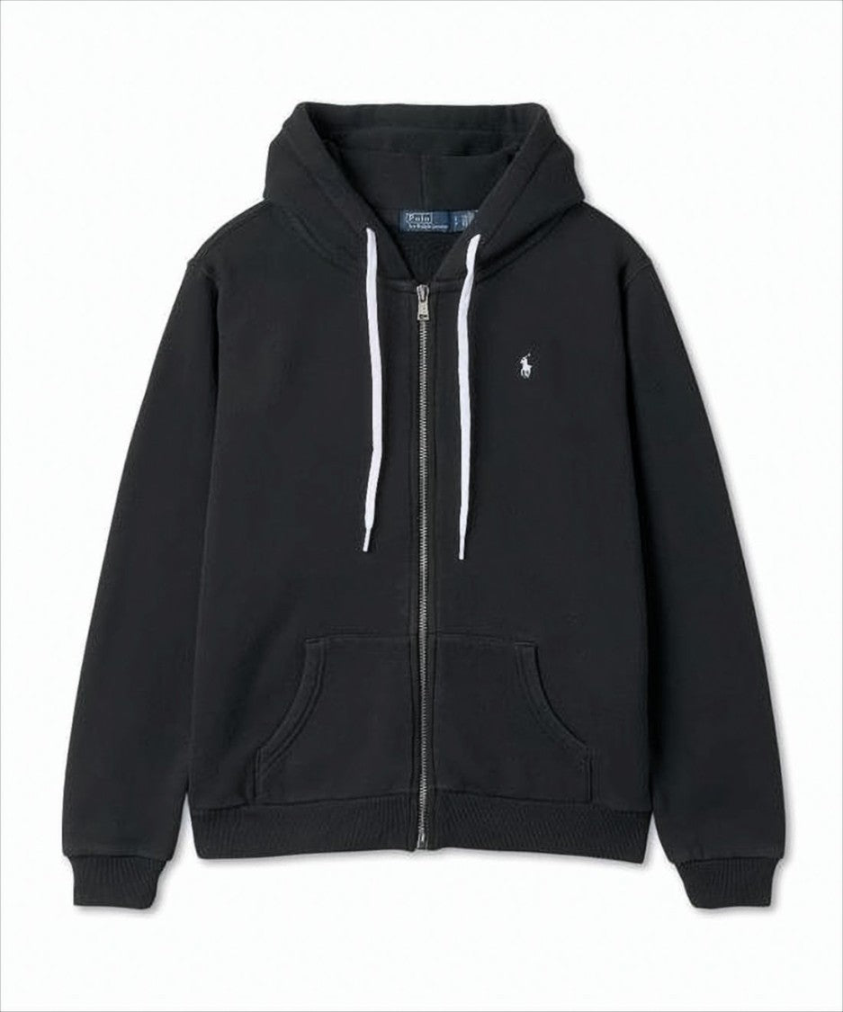 Polo Ralph Lauren Zip-Up Black Hoodie With Drawstring Hood