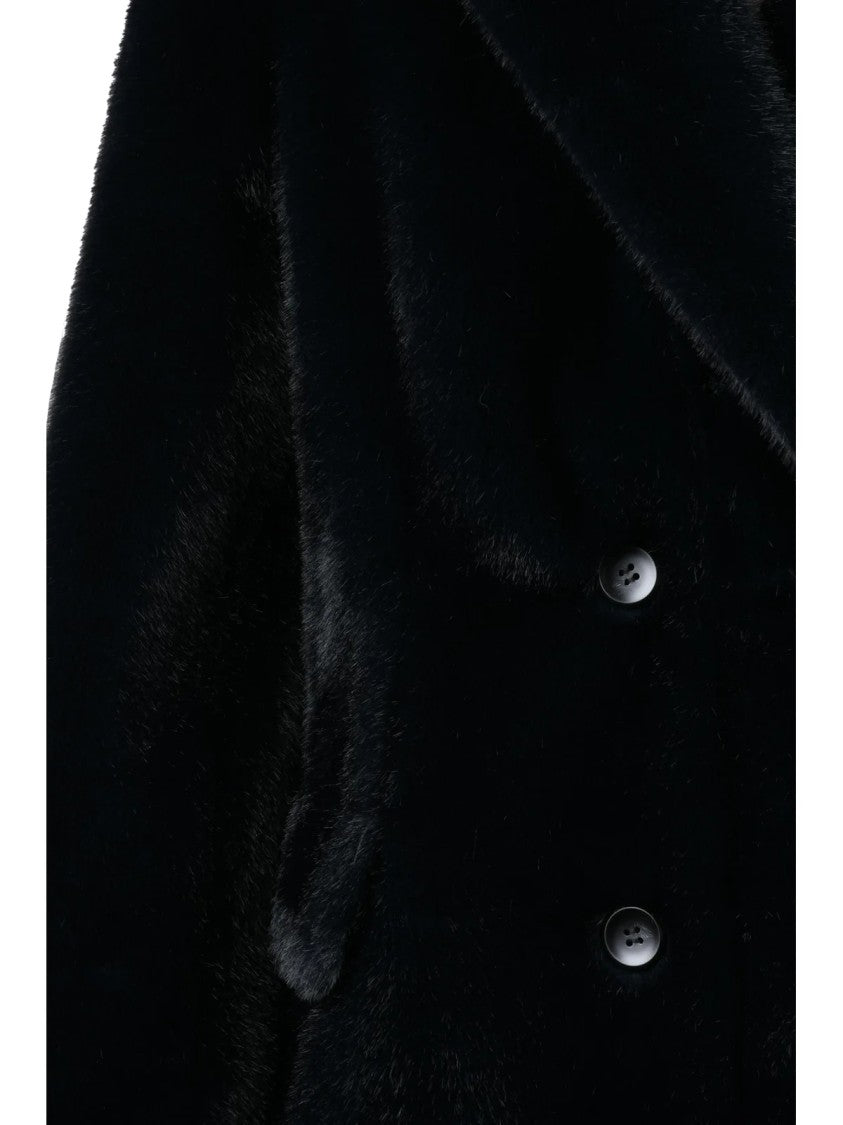 Valentini 1972 Navy Blue Polyester Double-Breasted Faux Fur Coat
