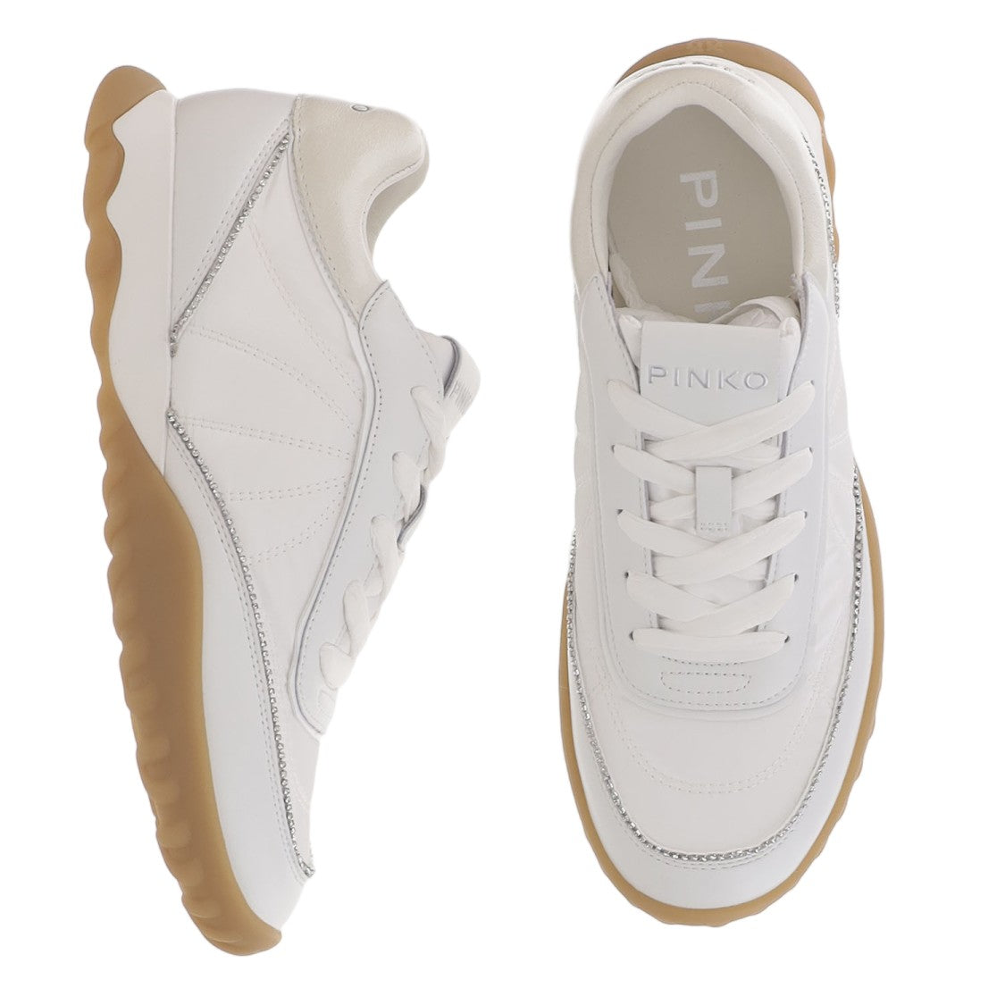 Pinko White Fabric Glitter Panel Sneakers