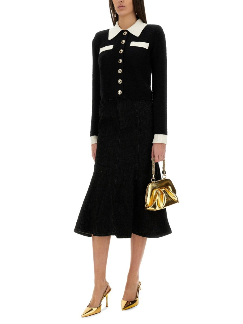 Self-Portrait Denim Flared Midi Skirt