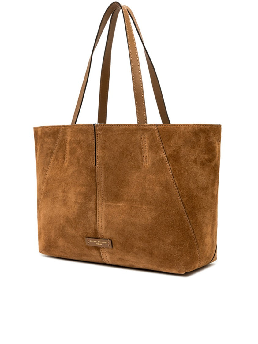 Gianni Chiarini Maya Structured Brown Suede Leather Tote