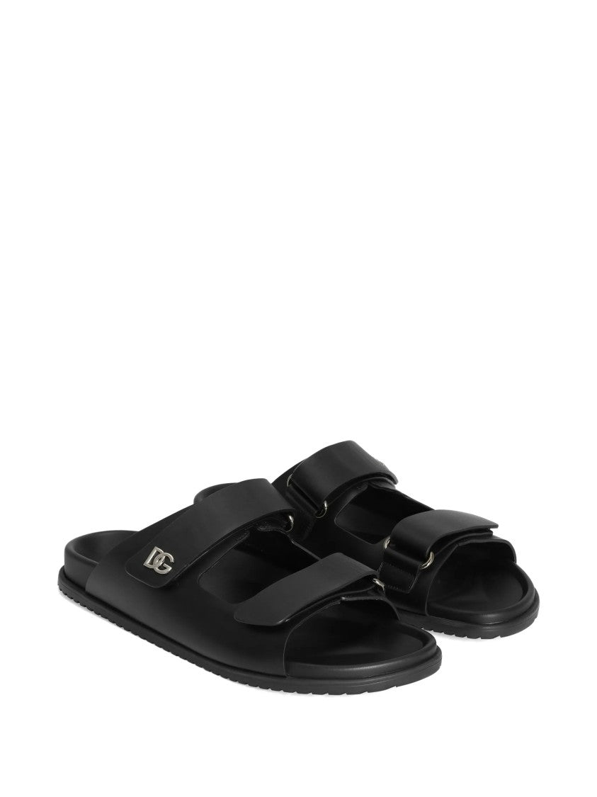 Dolce & Gabbana Black Sandalo Calf Leather Dual-Strap Sandals