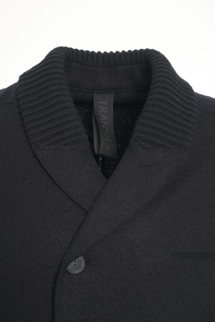 Transit Shawl Collar Black Cardigan With Button Closure And Chest Pocket