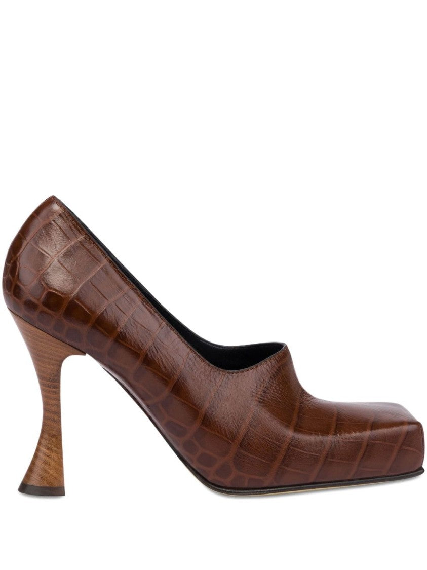 Moschino Crocodile-Embossed Calf Leather Slip-On Pumps
