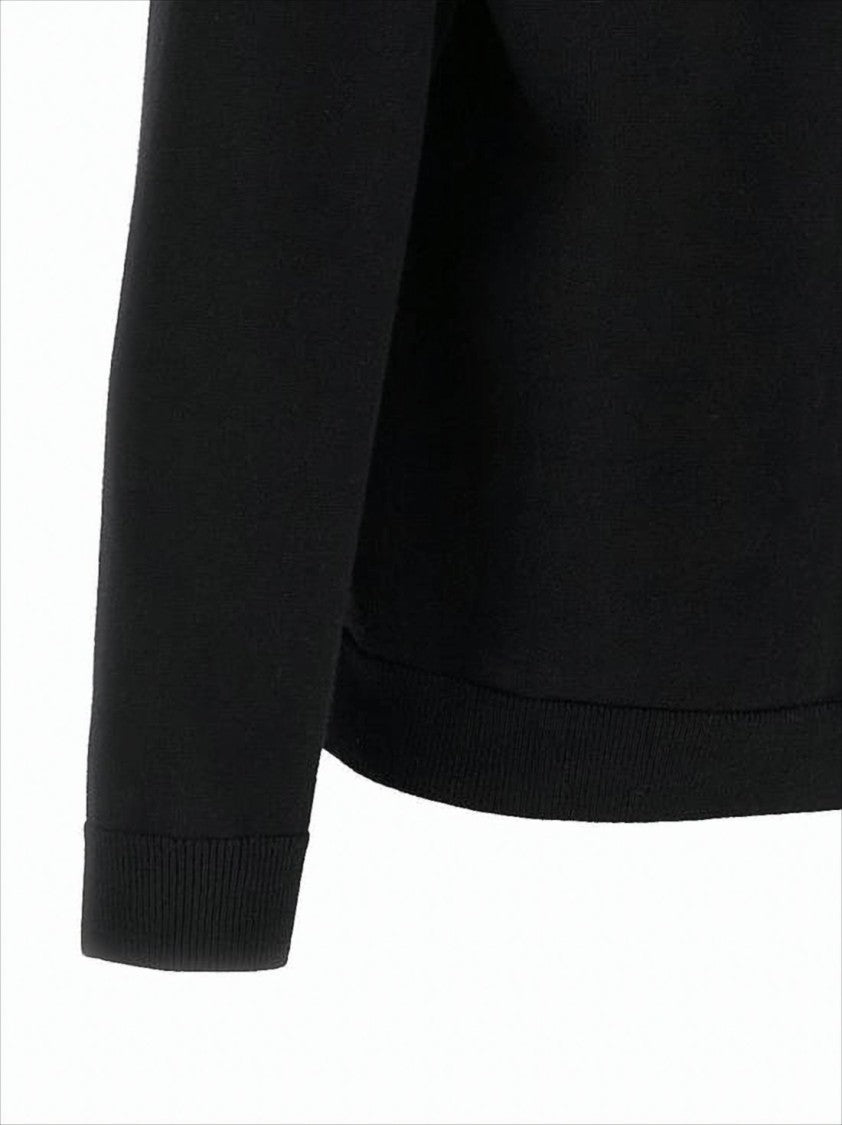 Kenzo Black Wool Cardigan With V-Neckline And Floral Patch