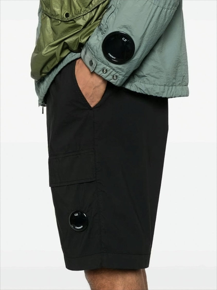 C.P. Company Mid-Thigh Length Black Shorts With Buttoned Waistband