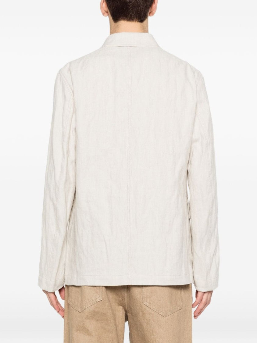 Dries Van Noten Beige Herringbone Weave Classic Collar Jacket