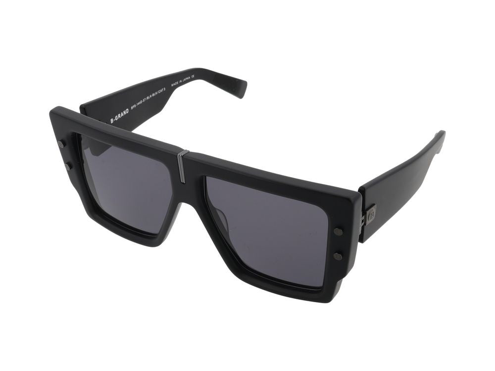 Balmain Black Glossy Rivet Detail Square Frame Sunglasses
