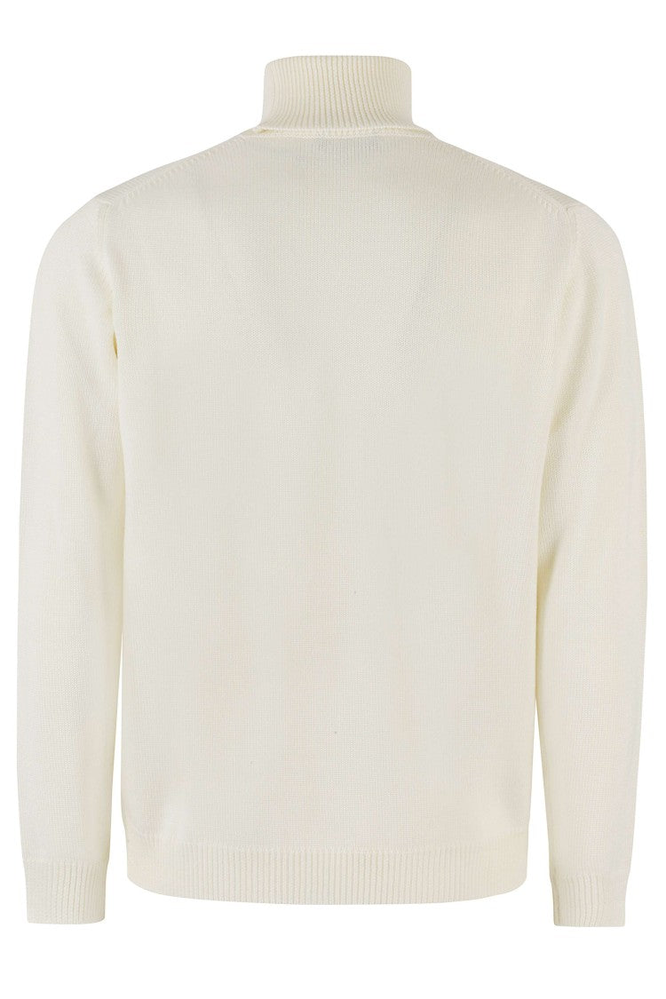 Roberto Collina White High-Neck Ribbed Merino Wool Turtleneck