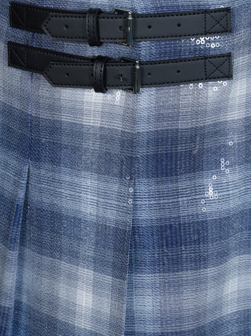 Pinko Gongora Skirt Check Full Sequin Buckle Mini Skirt