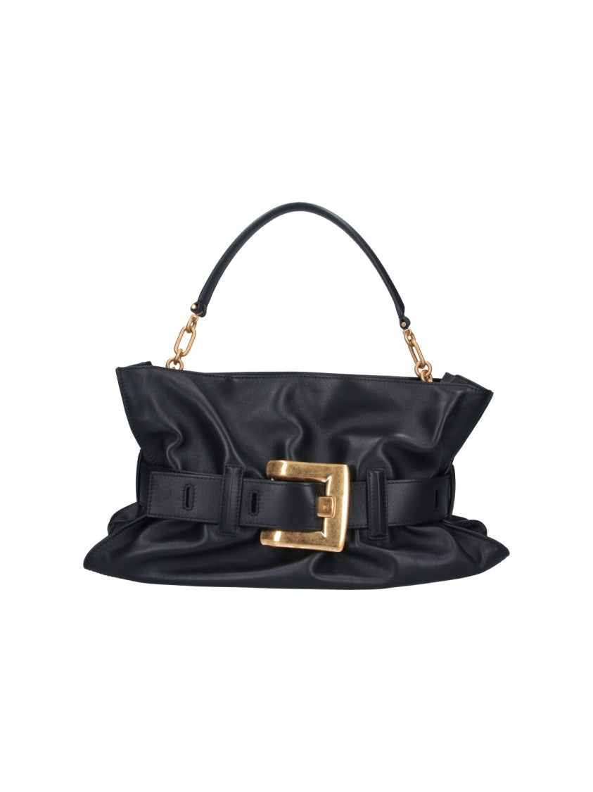 Balmain Black Anthem Medium Leather Shoulder Bag