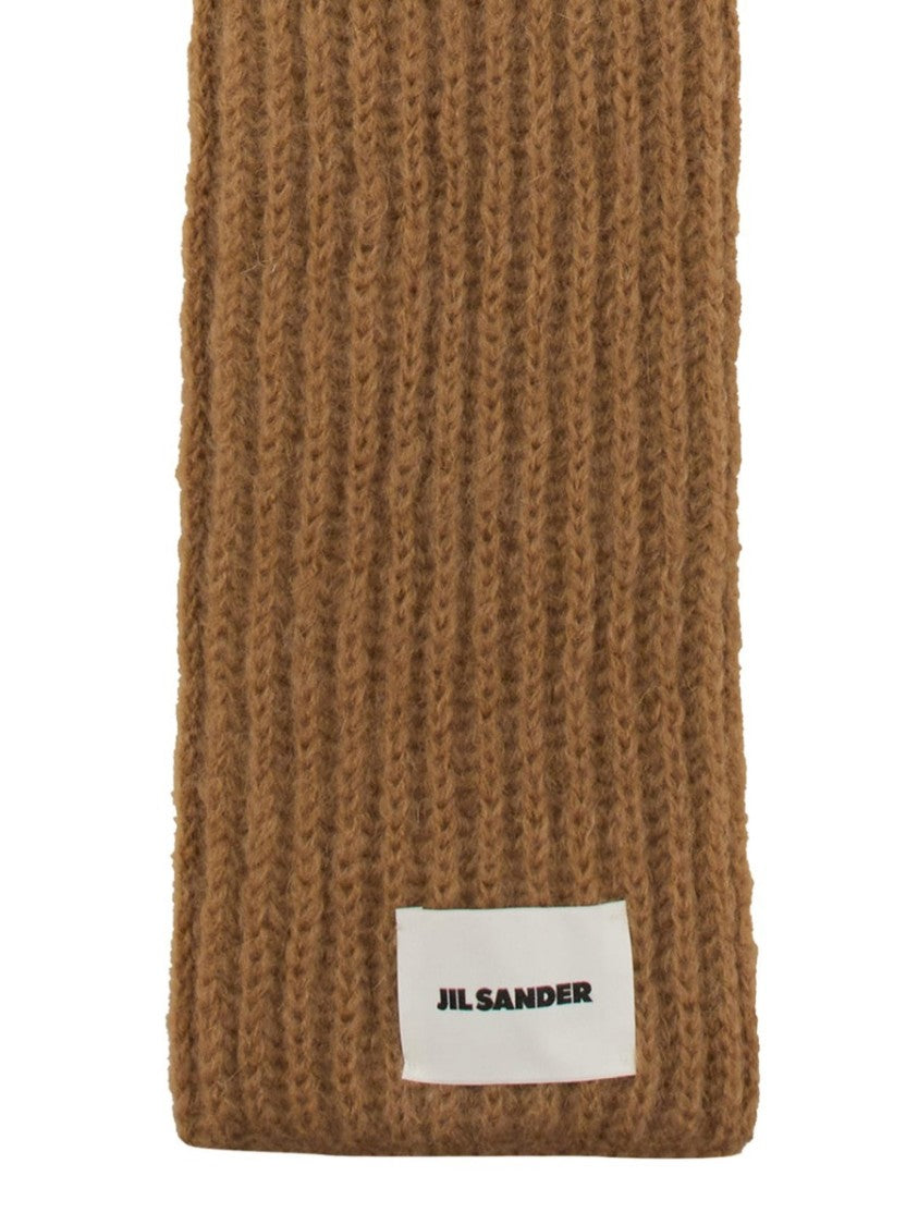 Jil Sander Ribbed Texture Scarf With Logo Patch