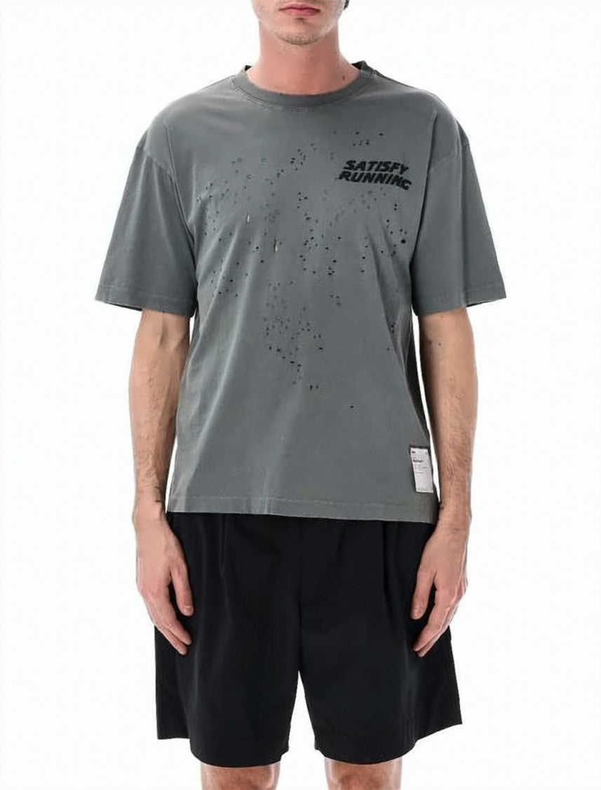 Satisfy Relaxed Fit Distressed Grey Organic Cotton T-Shirt