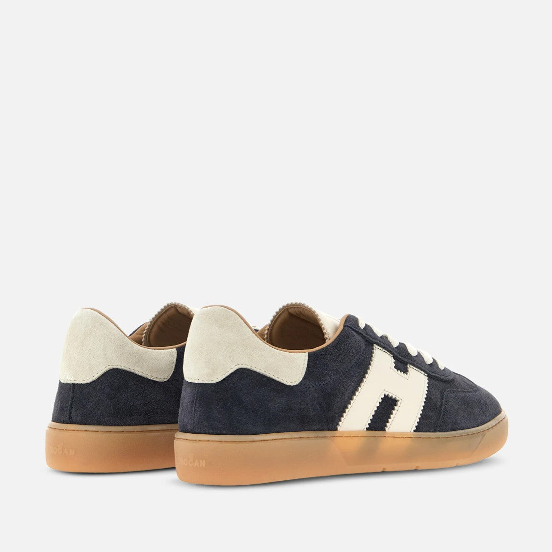 Hogan Navy Blue Calfskin Sneakers With Contrasting Logo