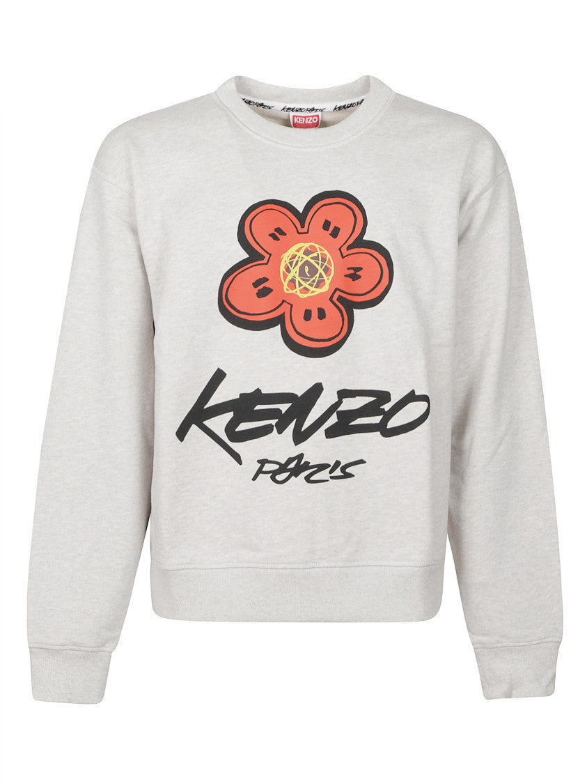 Kenzo Light Grey Classic Sweatshirt With Bold Flower Graphic