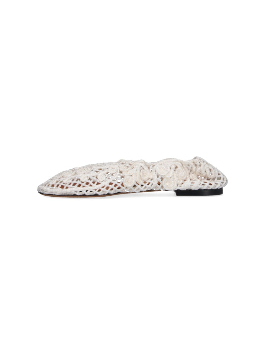 Odissi Black Pointed Toe Intricate Lace Flats