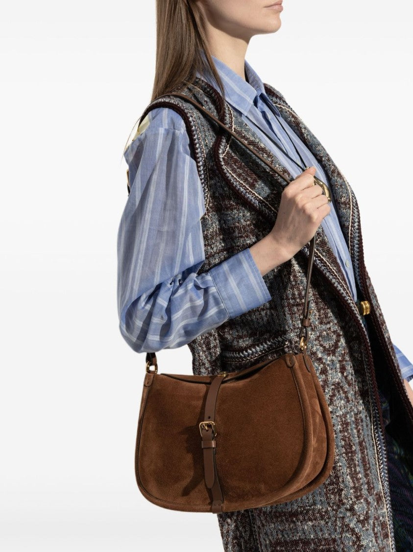 Etro Brown Textured Bag With Front Buckle Detail