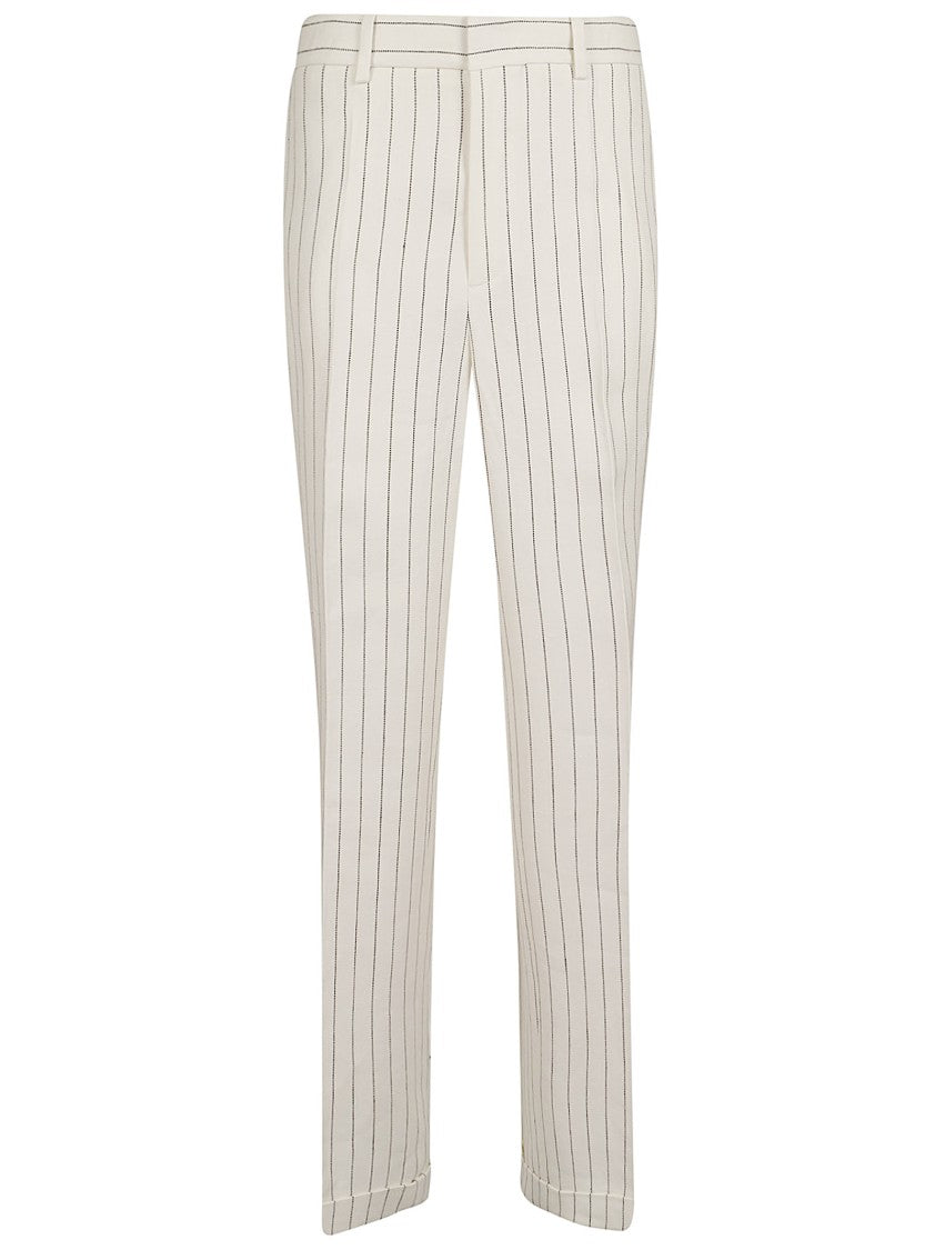 Polo Ralph Lauren Pinstriped Wide-Leg Trousers With Concealed Front Closure