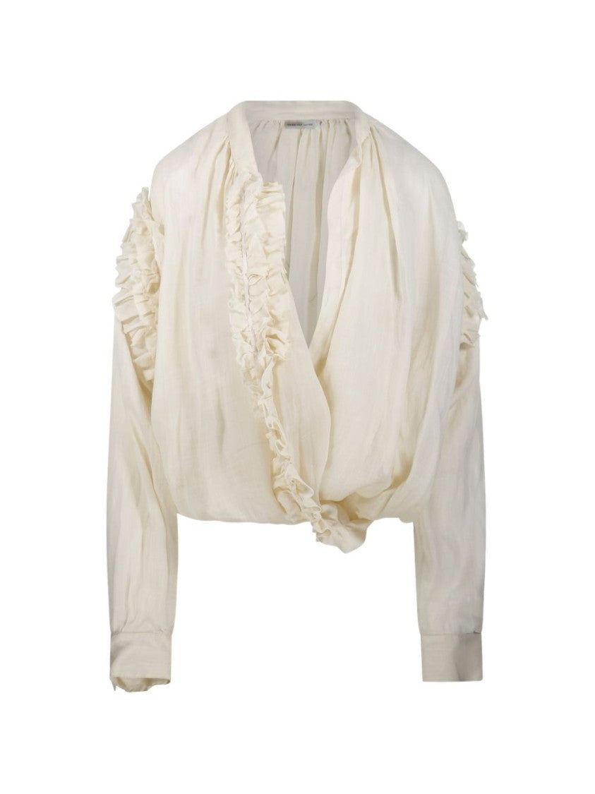 Dries Van Noten Draped Front Long-Sleeved Shirt
